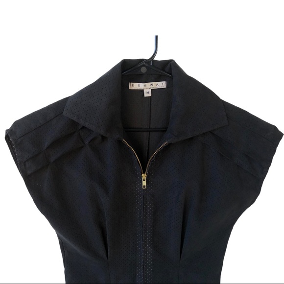 Runway Virtual Runway Connection Collared Full Front Zip Eyelet Dress Black Sz M - Picture 2 of 10